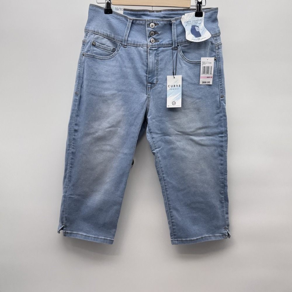 Curve Appeal Curve Creator Capri Jeans Women 10/30 High Rise Crop Light Wash NWT